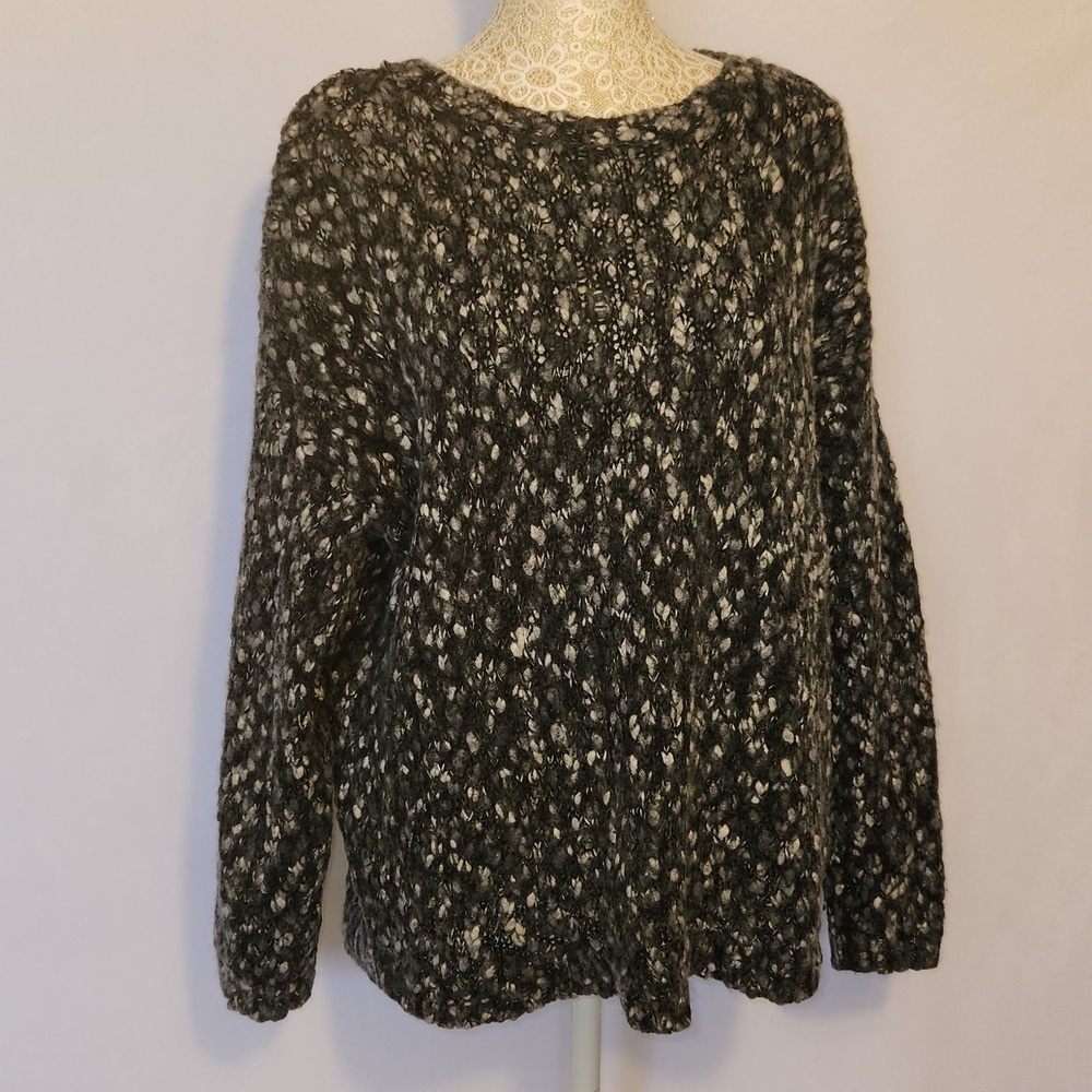J Jill Wool Blend Chunky Knit Long Sleeve Pullover Crew Neck High Low Sweater